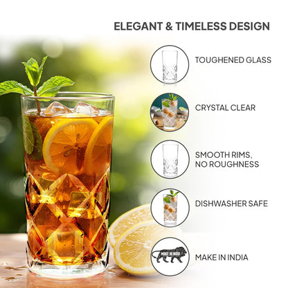 CELLO Old Fashioned Hi-Ball Tumbler Glass Set of 6, 275ml