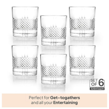 CELLO Brilliant Tumbler Glass Set of 6, 325ml Each