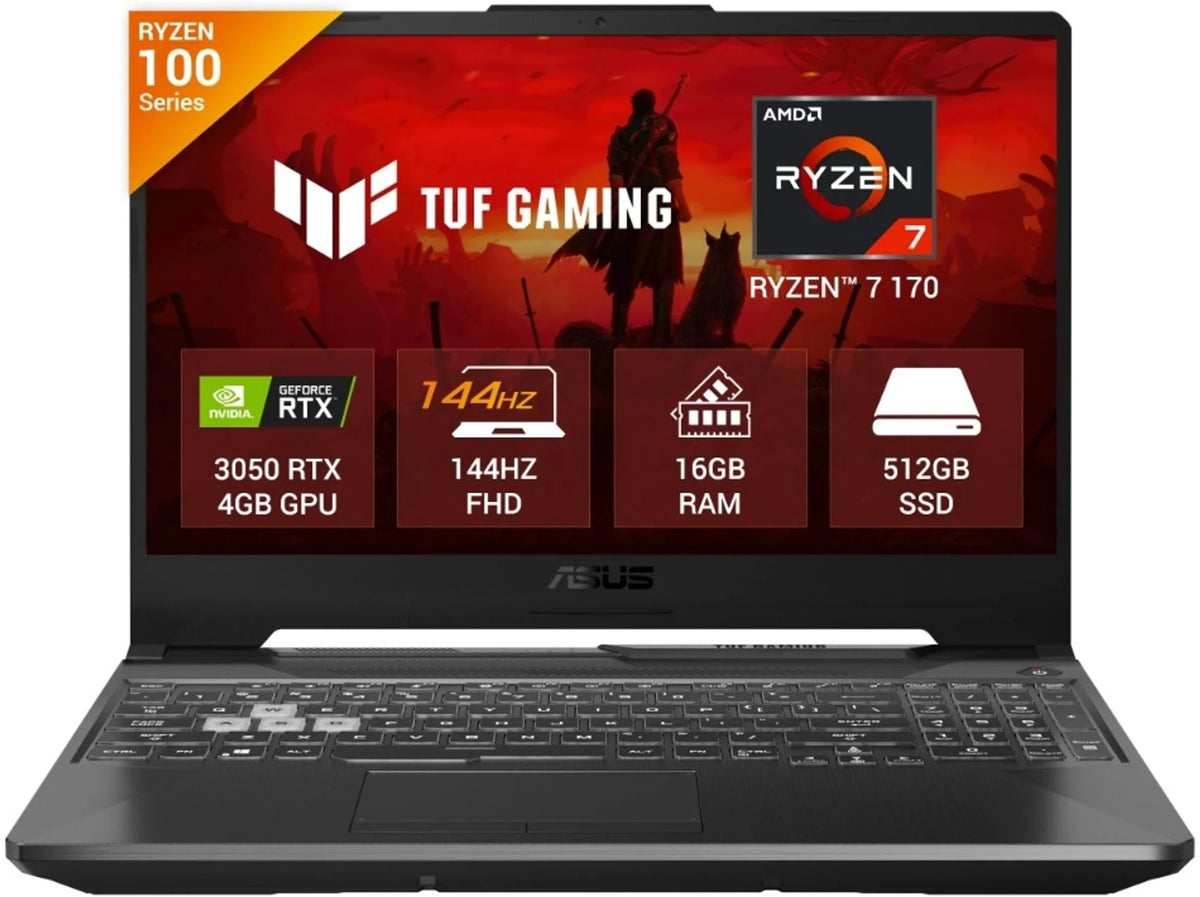 ASUS TUF Gaming A15 (2026) AMD Ryzen 7 170 - (16 GB/512 GB SSD/Windows 11 Home/4 GB Graphics/NVIDIA GeForce RTX 3050/144 Hz) FA506NCQ-IN081WS Gaming Laptop (15.6 inch, Graphite Black, 2.3 kg, With MS Office)