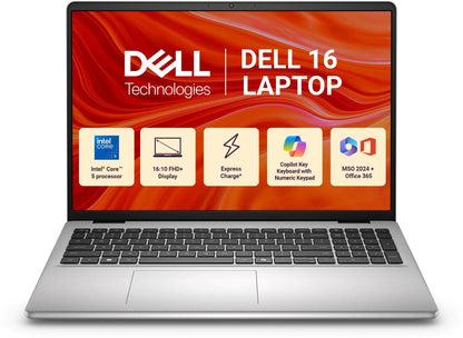 DELL 16 (i5 14th Gen) Intel Core 5 120U - (16 GB/512 GB SSD/Windows 11 Home) (16 inch, Platinum Silver, 1.98 kg, With MS Office)