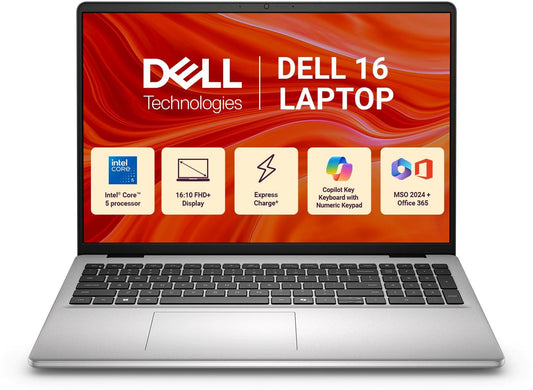 DELL 16 (i5 14th Gen) Intel Core 5 120U - (16 GB/512 GB SSD/Windows 11 Home) (16 inch, Platinum Silver, 1.98 kg, With MS Office)