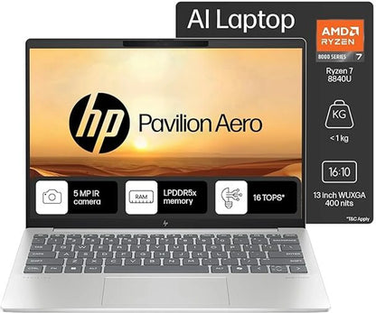 HP PAVILION 13-bg0017AU AMD Ryzen 7 Octa Core 8840U - (16 GB/512 GB SSD/Windows 11 Home), Laptop (13.3 Inch, Silver, With MS Office)
