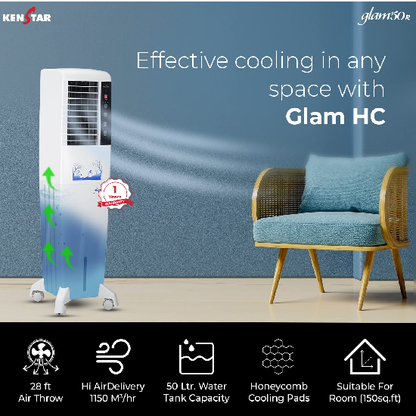 Kenstar GLAM HC 50 RE Tower Air Water Cooler 50L, 175 Watts