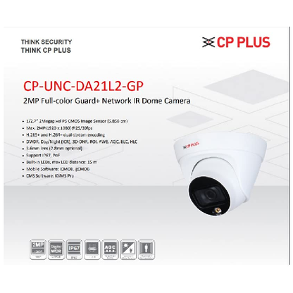 CP Plus 2 MP IP Network Colour Vision Indoor Dome Camera CP-UNC-DA21L2-GP 1080P