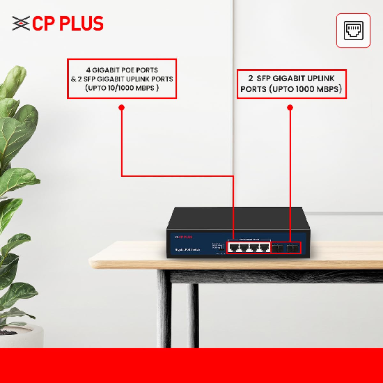 CP Plus 6 Ports with 4 Gigabit PoE Ports (100/1000 Mbps)