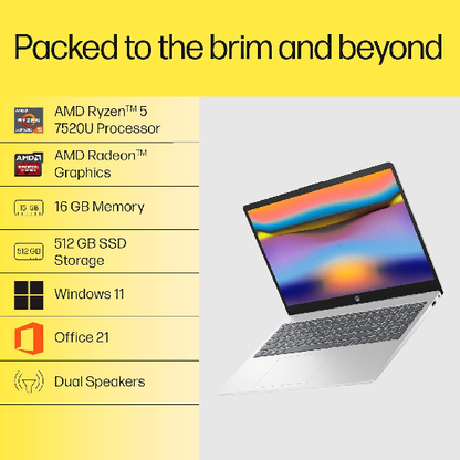 HP 15, AMD Ryzen 5 7520U, 16GB DDR5, 512GB SSD