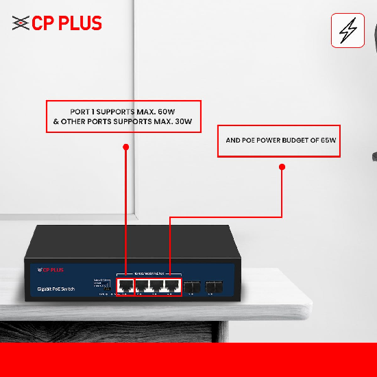 CP Plus 6 Ports with 4 Gigabit PoE Ports (100/1000 Mbps)