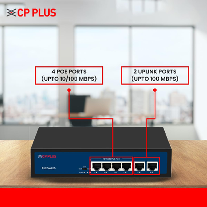 CP Plus 6 Ports Fast Ethernet with 4 PoE Ports POE Switch