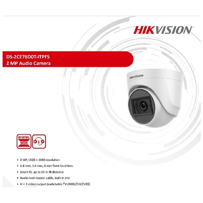 HIKVISION 2MP Dome with inbuilt Mic DS-2CE76D0T-ITPFS 1080p