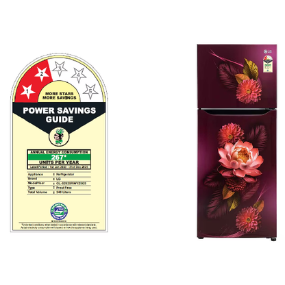 LG 240L Double Door Refrigerator Red Water Lily, 2 Star