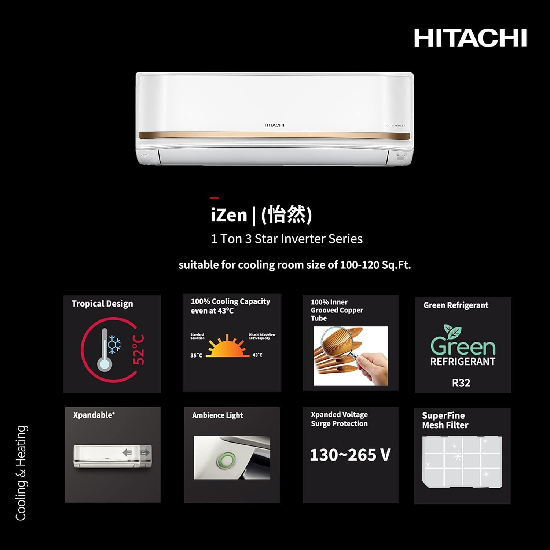 Hitachi 1 Ton 3 Star ice Clean Xpandable Plus Inverter Split AC