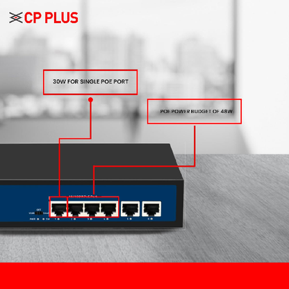CP Plus 6 Ports Fast Ethernet with 4 PoE Ports POE Switch
