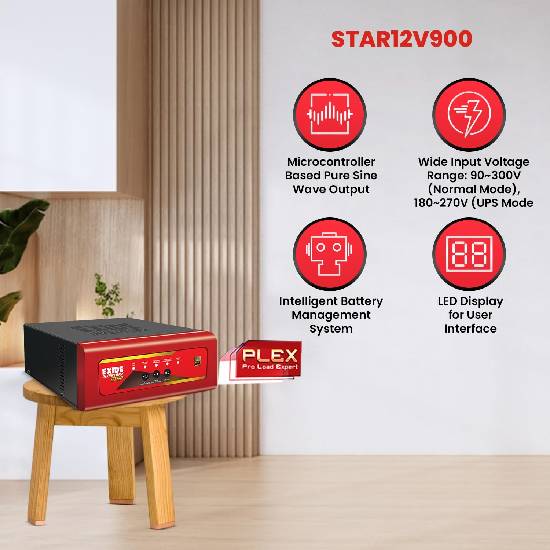 EXIDE Star STAR12V900 12V 900VA Inverter | Pure Sine Wave Output