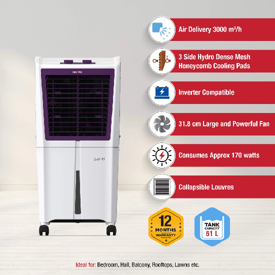 JETT Honey Comb 51 Litres Personal Desert Cooler (White)