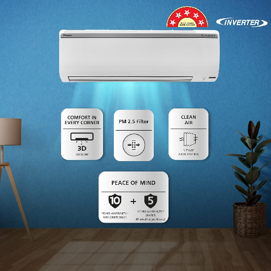 Daikin 1 Ton 5 Star Inverter Split AC FTKR35U, White