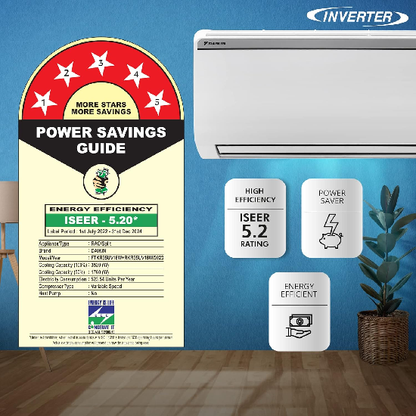 Daikin 1 Ton 5 Star Inverter Split AC FTKR35U, White