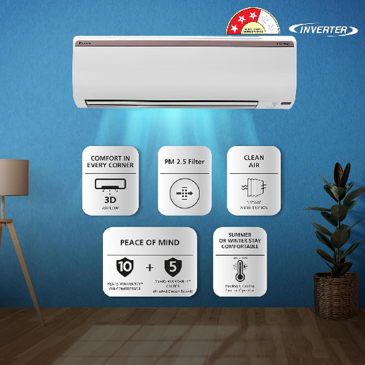 Daikin 1.0 Ton 3 Star Hot & Cold Inverter Split AC FTHT35UV, White