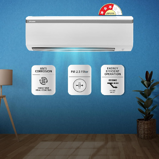 Daikin 0.8 Ton 3 Star, Fixed Speed Split AC FTL28U, White