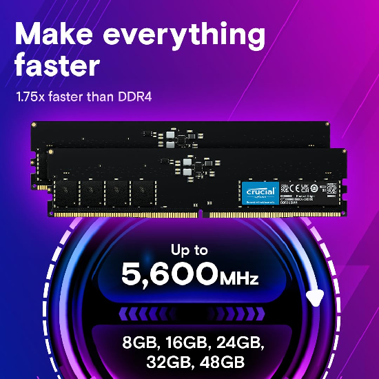 Crucial RAM 16GB DDR5 4800MHz CL40 Desktop Memory CT16G48C40U5
