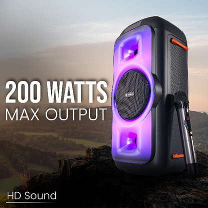 Click to see full view Portronics Iron Beats III 200W Party Speaker with Wireless Karaoke Mic