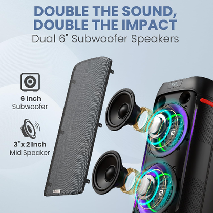 Portronics Iron Beats IV 250W Party Speaker with Dual 6" Subwoofer
