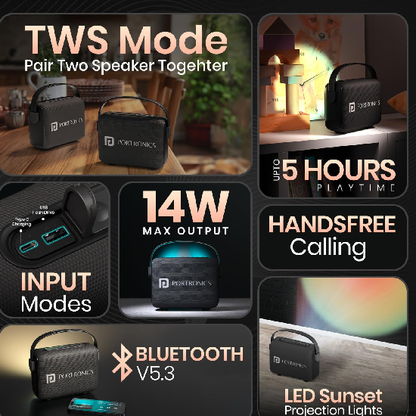 Portronics Resonate 14W Portable Bluetooth Speaker With LED Sunset Projection Lights