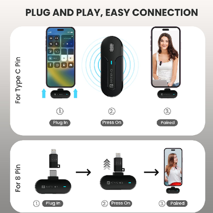 Portronics Vlogmate 2 Dual Wireless Microphone with Type C & 8 Pin Receiver