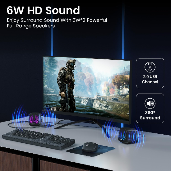 Portronics 6W in Tune 6 HD Sound 2.0 Channel Portable Desktop PC Speaker