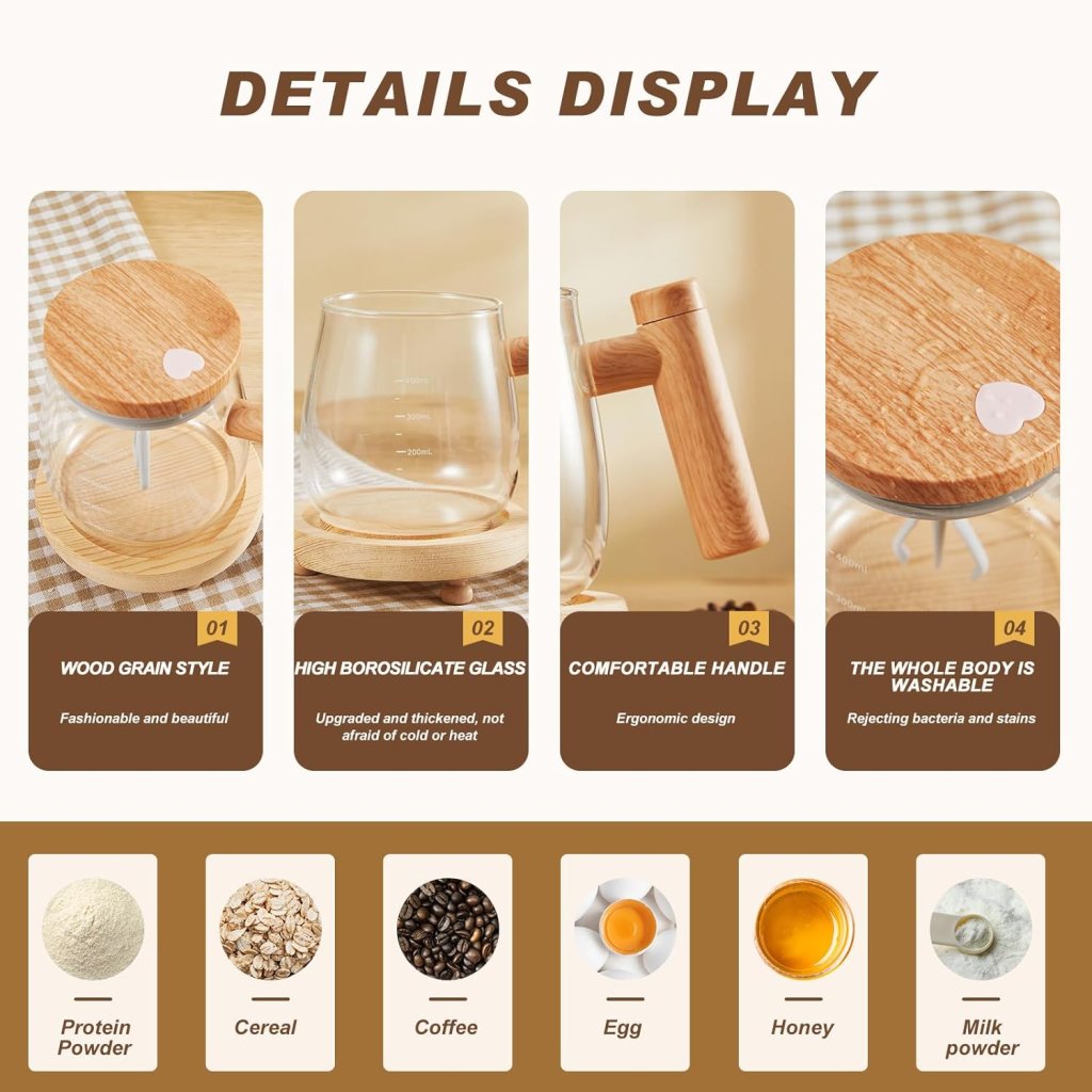 Self Stirring Mixing Cup Glass Mug 500ml