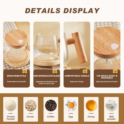 Self Stirring Mixing Cup Glass Mug 500ml