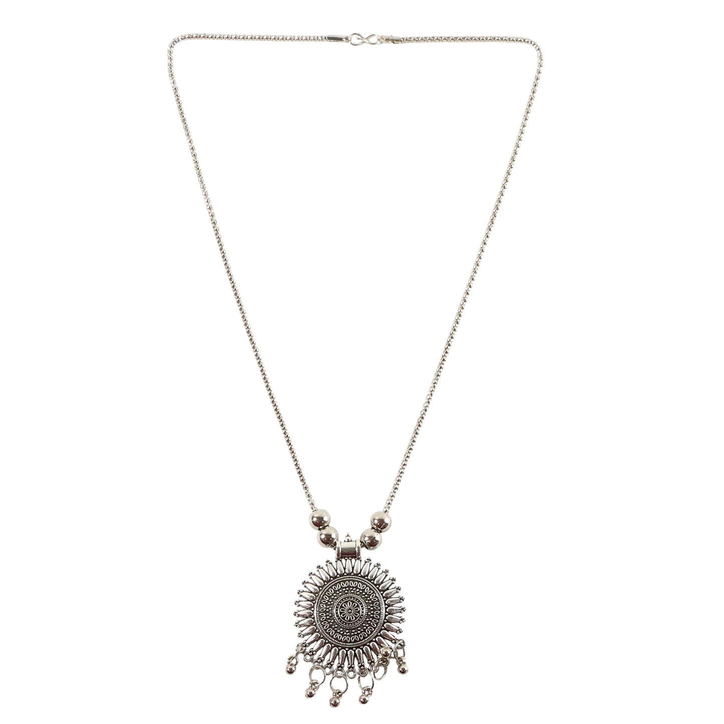 Oxidised Silver Traditional Long Necklace (1 Pc)