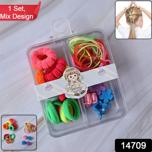 Kids Hair Bands Rubber Bands  Cute Hair Clips In Storage Box (Mix Design  1 Set)