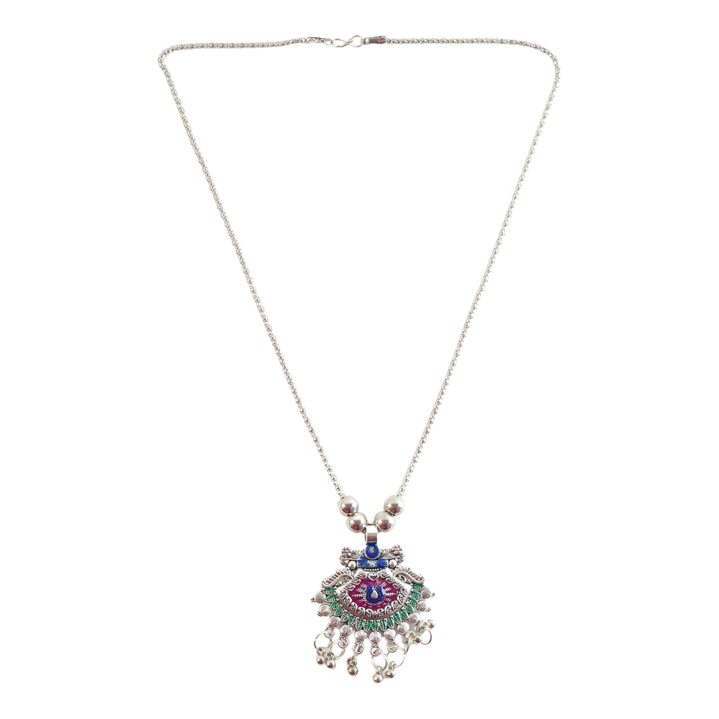 Elegant Traditional Oxidised Temple Motif Long Necklace (1 Pc)