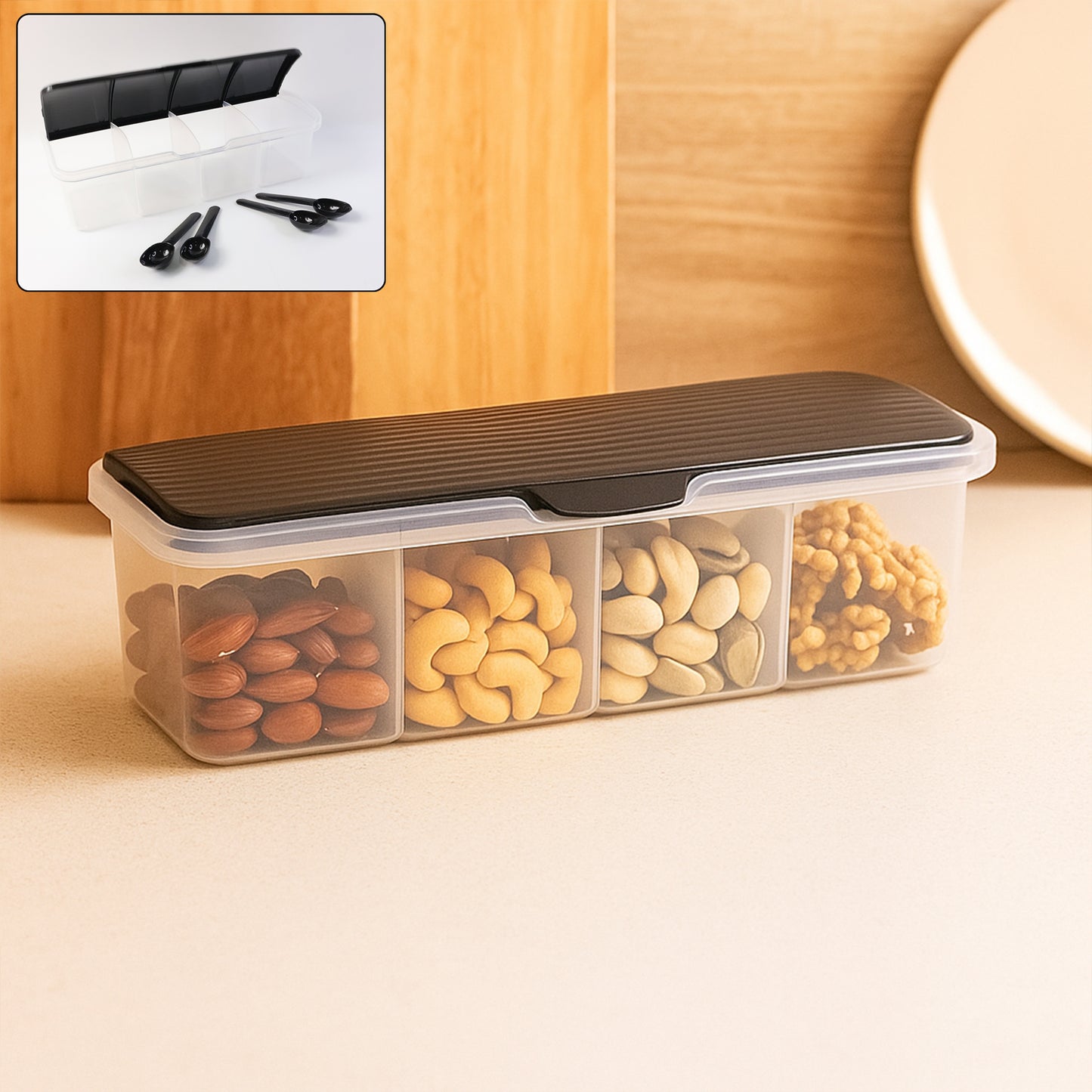 Kitchen Multipurpose Air-tight 4 Sections Storage Containers  Masala Box (1 Set)